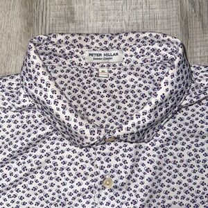 Men’s Peter Millar Polo XL Summer Comfort White and Blue Angry Anglers Shirt